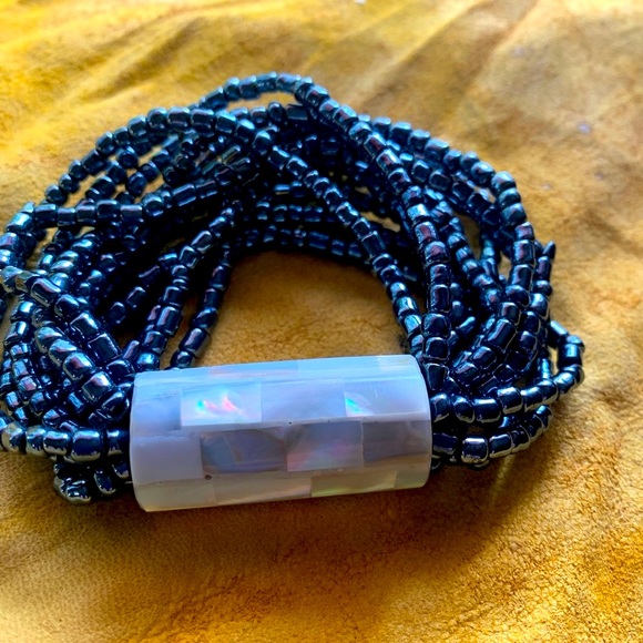 Abalone & “Mostacilla” beaded elastic bracelet stretch possible hematite new - Picture 6 of 7
